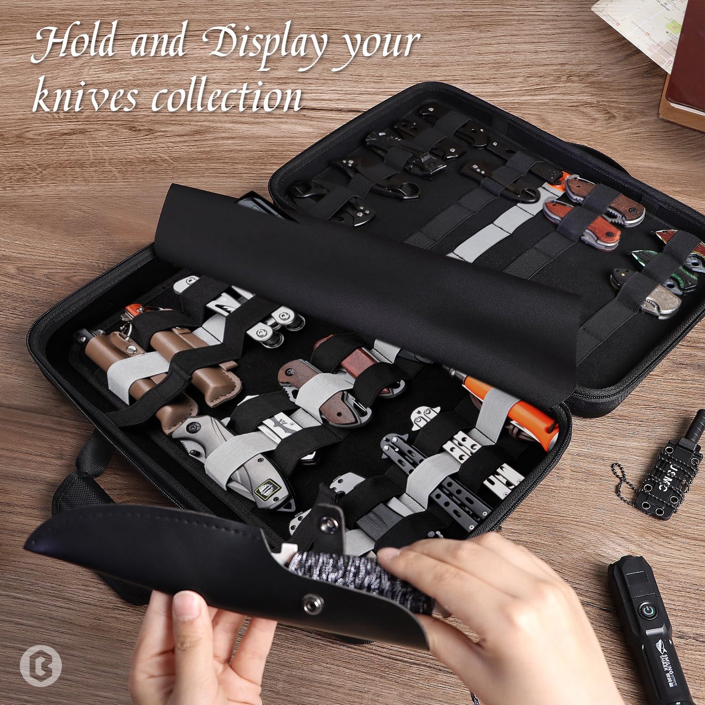 BRANTMAKER Knife Display Case, Knife Case for 61+ Pocket Knives, Collection Box with Portable Shoulder Strap, Knife Storage Items (Box Only)