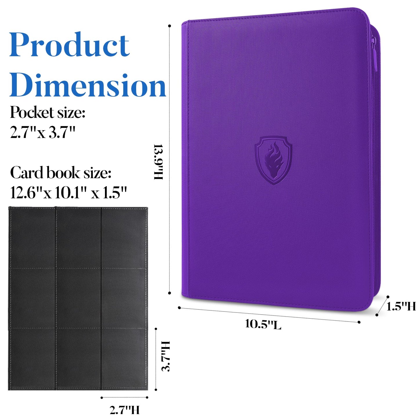 Premium Zip Card Binder, Fabmaker 9 Pocket Trading Card Binder, PU Cover Zipper Card Collection Album, Sturdy 360 Side-Loading Card Folder Holder for Game & Sports Cards, Purple