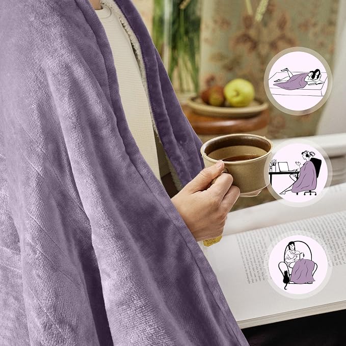 Heated Blanket Throw 50"x60", ETL & FCC Certified Electric Blanket with 3-Hour Timer Auto-Off & 5 Heating Levels, Overheat Protection, Machine Washable - Favor Purple