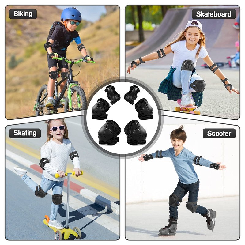 Kids Protective Gear Set Wemfg Knee Pads for Kids 7-13 Years Toddler Knee and Elbow Pads with Wrist Guards 3 in 1 for Skating Cycling Bike Rollerblading Scooter(Black)