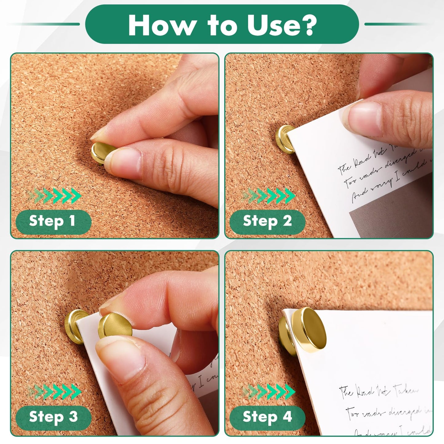 GOOLADA 60 Sets of Gold Magnetic Push Pins, Flat Poster Hanger, Cute Push Pins for Corkboard,Thumb Tacks for Wall Hangings, Decorative Pushpins for Bulletin Board