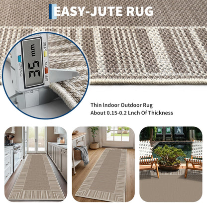 Garvee Area Rug 9x12 Washable - Extra Large Area Rug Non-Slip for Spacious Living Room, Modern Farmhouse Striped Border Carpet for Family Room, Basement, Large Bedroom, Low-Pile Floor Covering, Beige