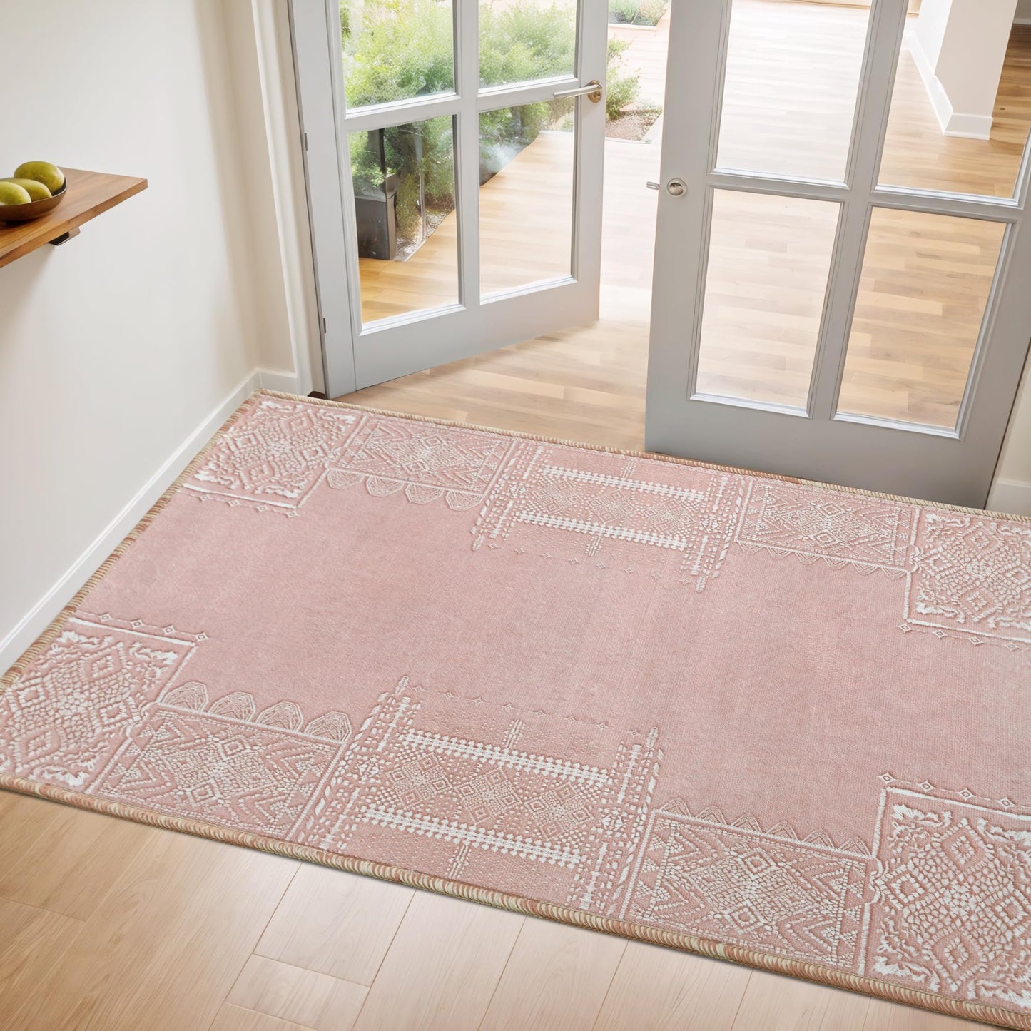 NICETOWN 2x3 Pink Rug for Entrance - Non Slip Modern Entryway Carpet Foladable Non-Resistant Oriental Medallion Mat for Entrance Kitchen Laundry Bathroom Bedroom