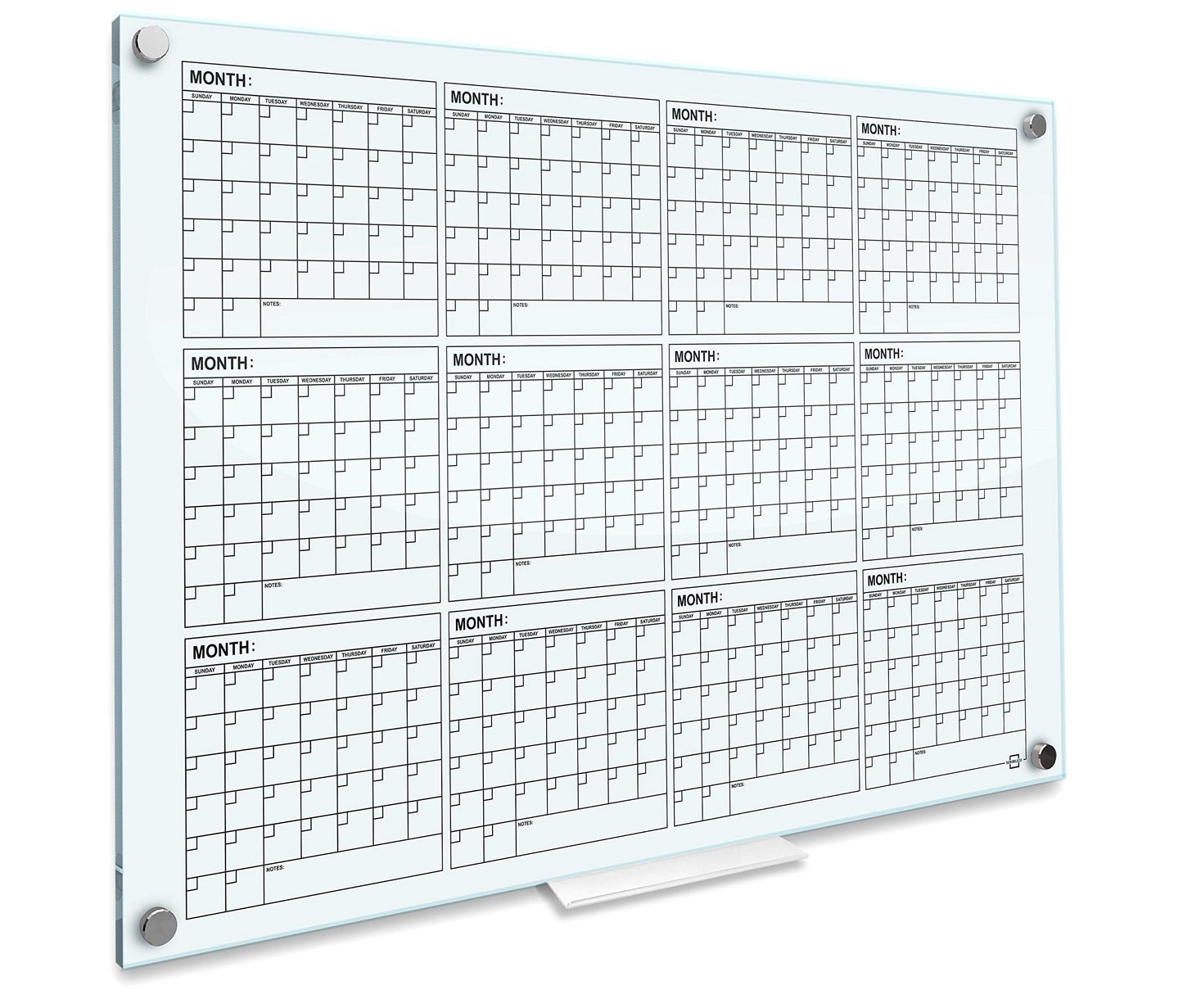 34"x46" Glass Whiteboard Calendar yearly Planner White Board 12 Month Dry Erase for Wall Glass Calendar Whiteboard Large Wall Calendar 2026