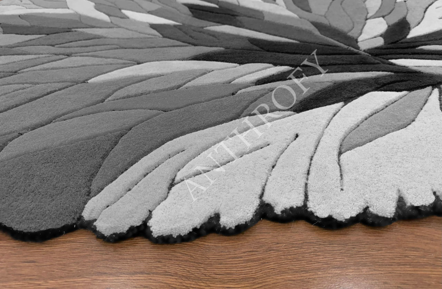 Anthrofy Irregular Shape Wool Area Rug – 10’ x 14' – Grey Color Handmade Unique Contemporary Botanical Design – Thick & Soft Rugs for Living Room, Bedroom