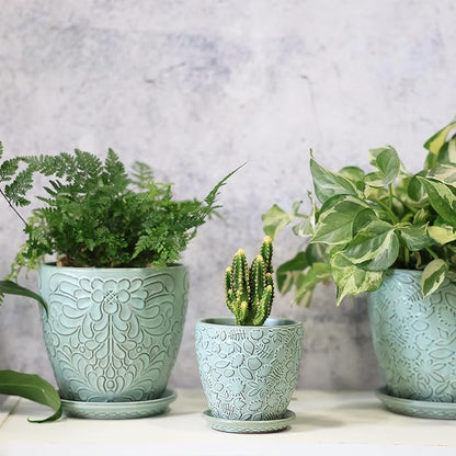 Succulent Planter for Indoor Plants, 4 Inch Small Ceramic Plant Pot with Drainage Holes and Saucers, Flower Pots for herb - Set of 4