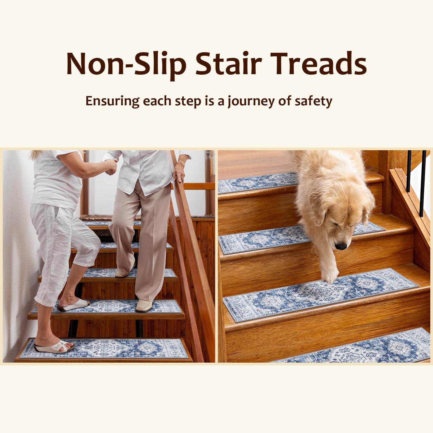 OJIA Non-Slip Stair Treads for Wooden Steps 30"x8" Indoor Stair Runner 15PCS Rubber Backed Soft Carpet Stair Treads Mat Staircase Step Treads Covers for Kids and Dogs