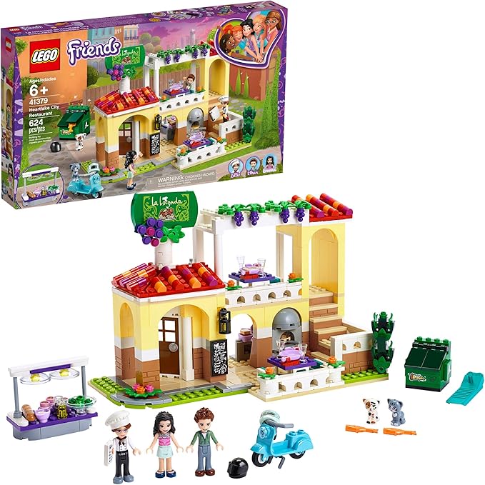 LEGO Friends Heartlake City Restaurant 41379 Restaurant Playset with Mini Dolls and Toy Scooter for Pretend Play Cool Building Kit Includes Toy Kitchen Pizza Oven and More (624 Pieces)