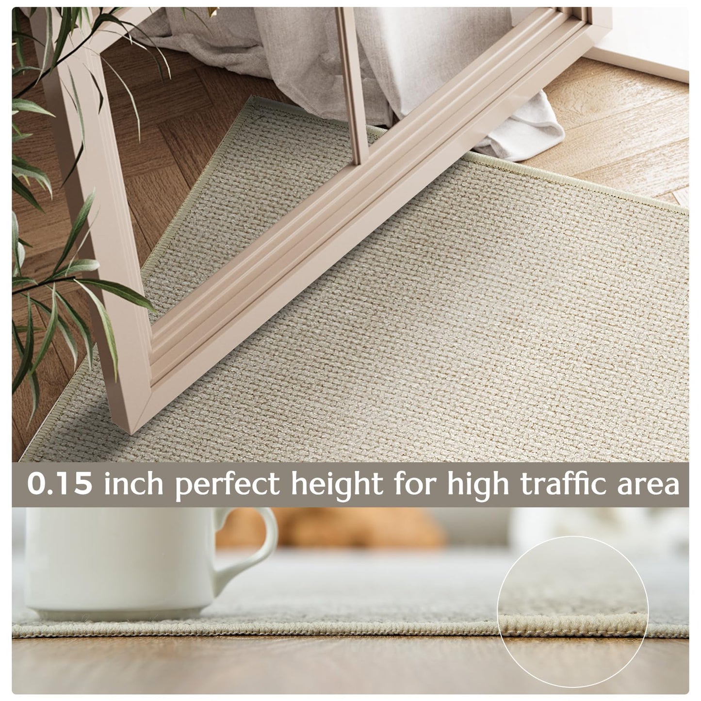 jinchan Modern Runner Rug 2x6 Washable Hallway Rug Grid Runner Indoor Floor Cover Geometric Contemporary Non Slip Soft Carpet for Kitchen Bedroom Laundry Room Home Office Ivory