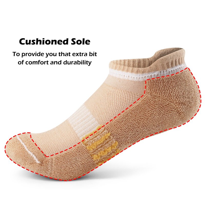Gonii Ankle Socks Womens Running Athletic No Show Socks Cushioned 5-Pairs Nude