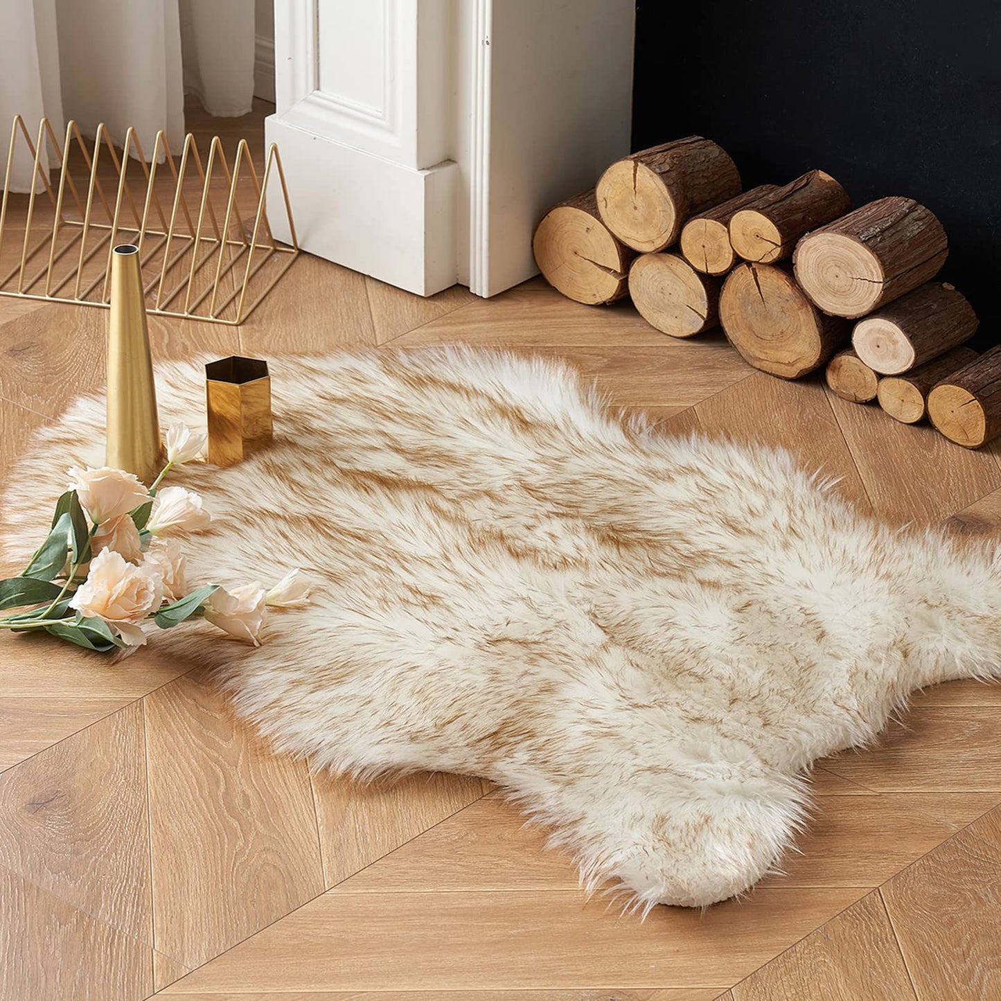 MIULEE Faux Fur Sheepskin Rug, Luxury Fluffy Area Rugs - Super Soft Decorative Shag Carpet for Bedroom, Living Room, and - 2x3 Feet, Frosted Tips Brown