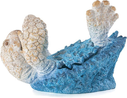 VVGIFTS Sea Turtle Decorative, Figurine Sea Turtle Wine Bottle Holder, Coral Reef Design Coastal Beach Decor, Resin Statue for Home Desk Tabletop, Ornament Gift Decorations (Aqua Blue)