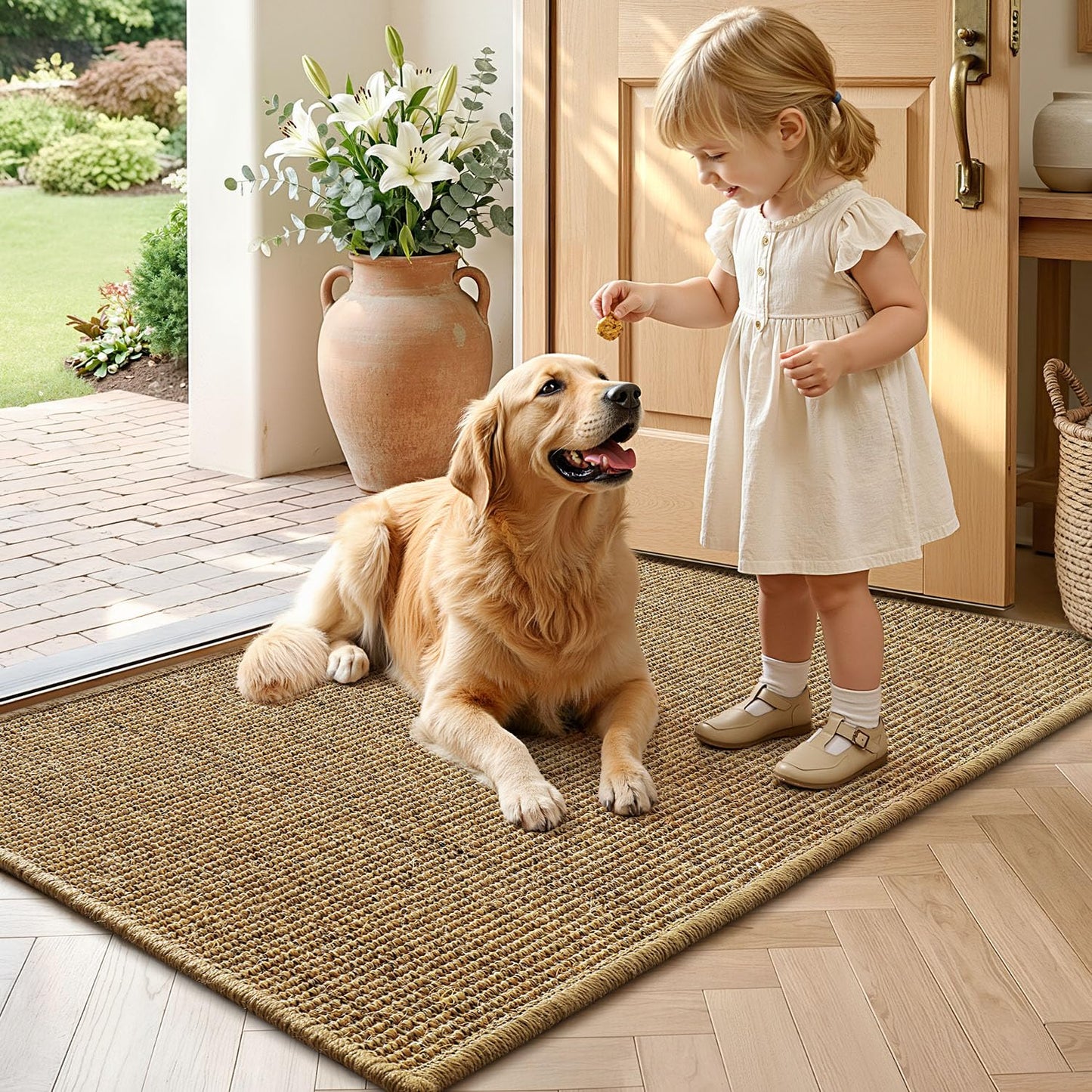 LUMI Handwoven Sisal Door Mat, Non-Slip Durable Entryway Mat, Welcome Front Doormat, Solid Floor Mats for Entrance, 24"x36", Brown Sisal
