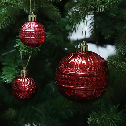 Christmas Ornaments Set with 60pcs Shatterproof Christmas Tree Decorations Multi-Size Christmas Ball Ornaments with 7 Styles Red
