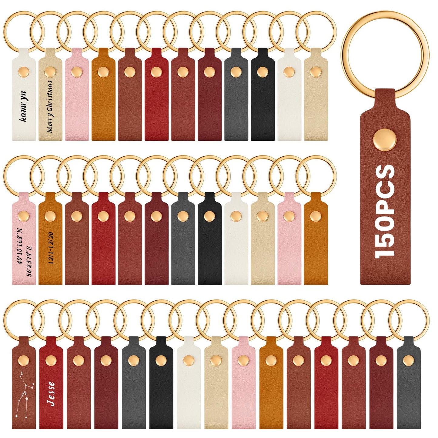 Wavyknot 100 Pcs PU Leather Keychain Blanks Bulk Laser Engraving Blanks Keychain Kit with Key Rings for DIY Key Chains Craft(3.7 x 0.7 Inches,Multicolor)