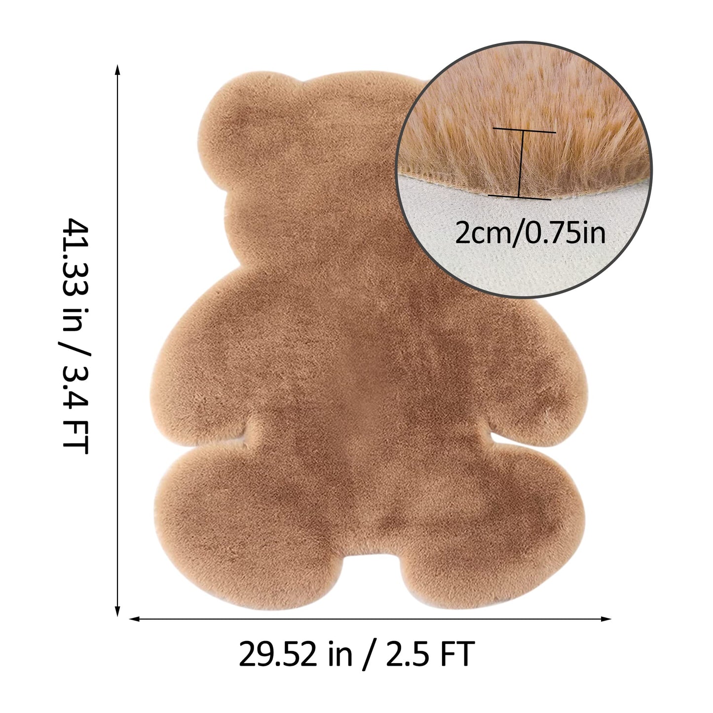 TENNOLA 2.5x3.4 ft Small Bear Soft Fluffy Rug, Shag Faux Sheepskin Fur Rug Fuzzy Shaggy Area Rug Cute Plush Carpet for Nursery Kids Girls Bedroom Room Aesthetic Living Room Floor Home Decor, Brown