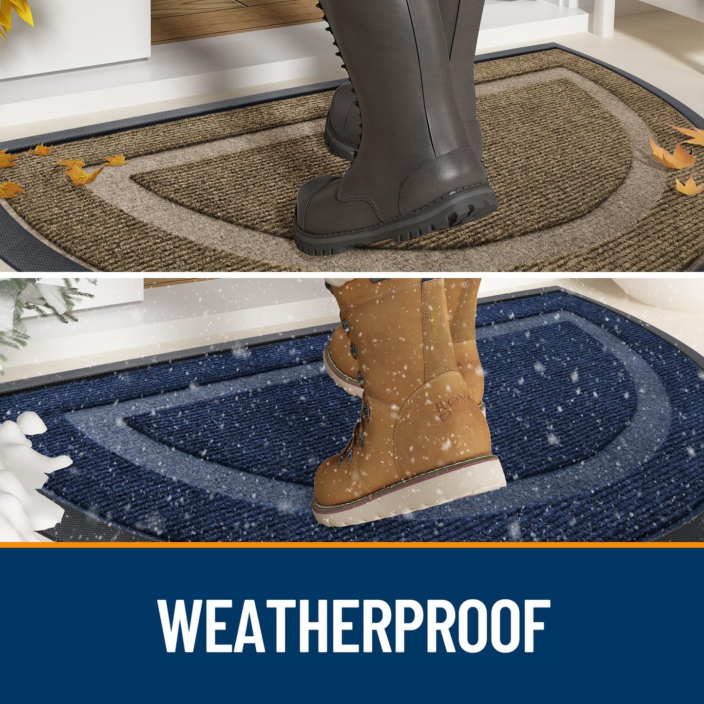 OLANLY Half Circle Door Mat Indoor Outdoor Entrance Welcome, Waterproof All-Season, All-Weather Doormat, Sturdy Natural Rubber, Low Profile, Easy Clean Patio Porch Entryway Mat, 47x32, Black