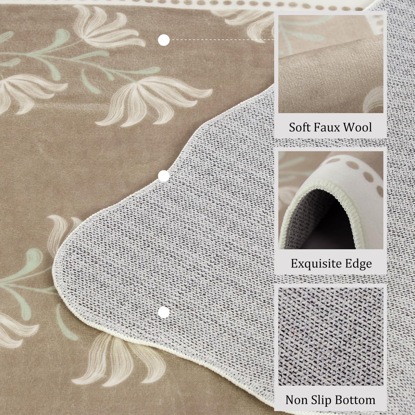 Albodanl Scalloped Floral Kitchen Runner Rug, 2x6 Washable Rug Runners for Hallways Non-Slip, Boho Farmhouse Ultra-Thin Soft Carpet for Bathroom Laundry Entryway