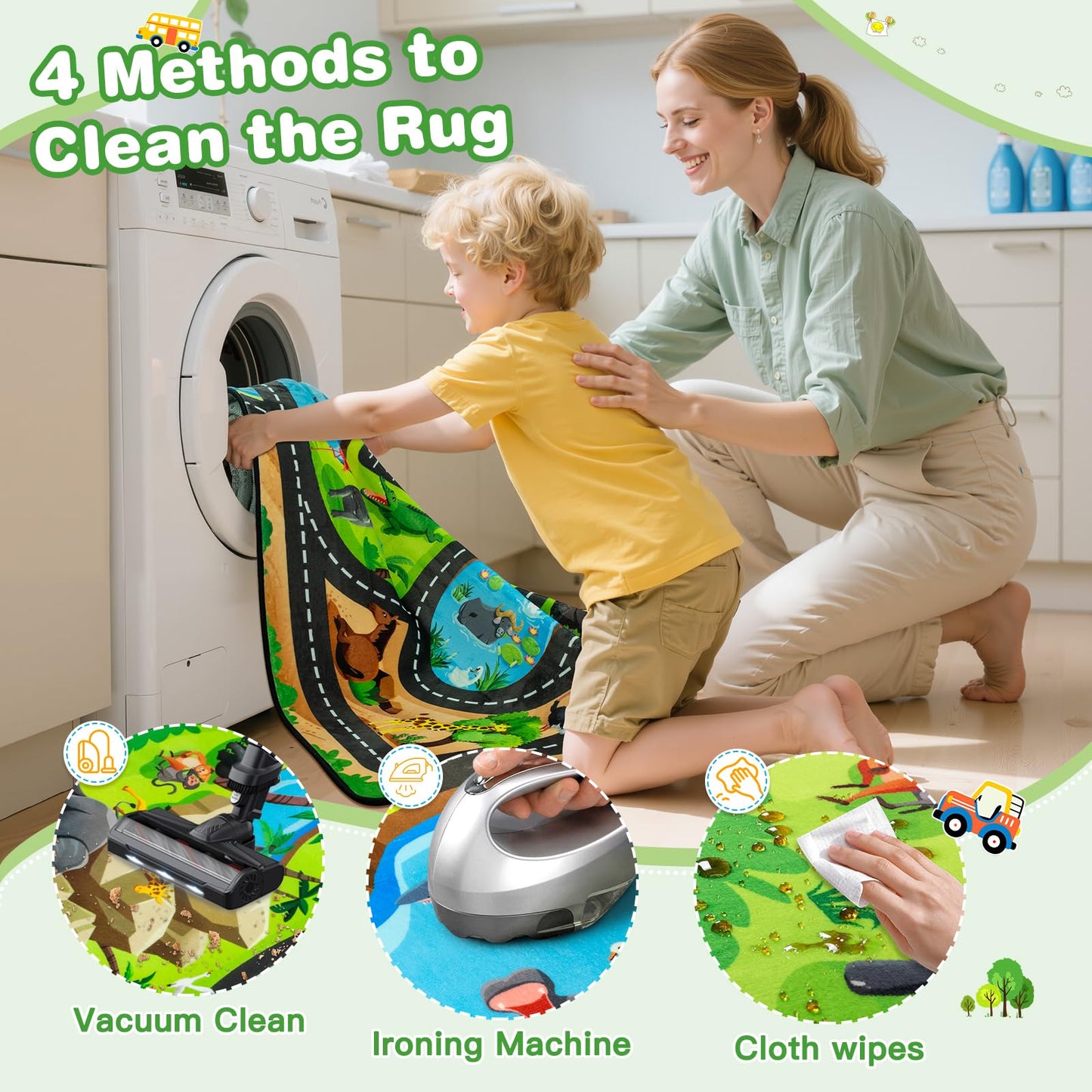 AlphabetAcre Kids Rug, 3x5 Ft Animal Car Rugs for Kids Toy Cars, Extra Thick (0.4in) - Non-Slip Zoo Road Rug Mat Carpet for Playroom & Bedroom, Educational Learning & Game Area