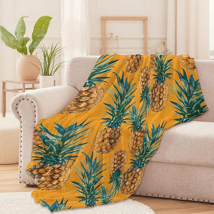 Yellow Pineapple Fruit Throw Blanket for Boys Girls Kids Adults Women, Fuzzy Warm Soft Cozy Flannel Blankets Gifts for Bedroom, Couch, Travel, Home Decor 50x60 in