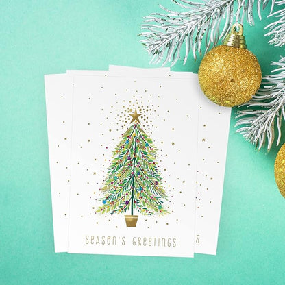 Masterpiece Sparkle Tree Christmas Cards / 16 Boxed Holiday Cards With Gold Foil Accents And Coordinating Gold Foil Lined Envelopes / 5 5/8" x 7 7/8" Folded Winter Greeting Cards With Inside Verse