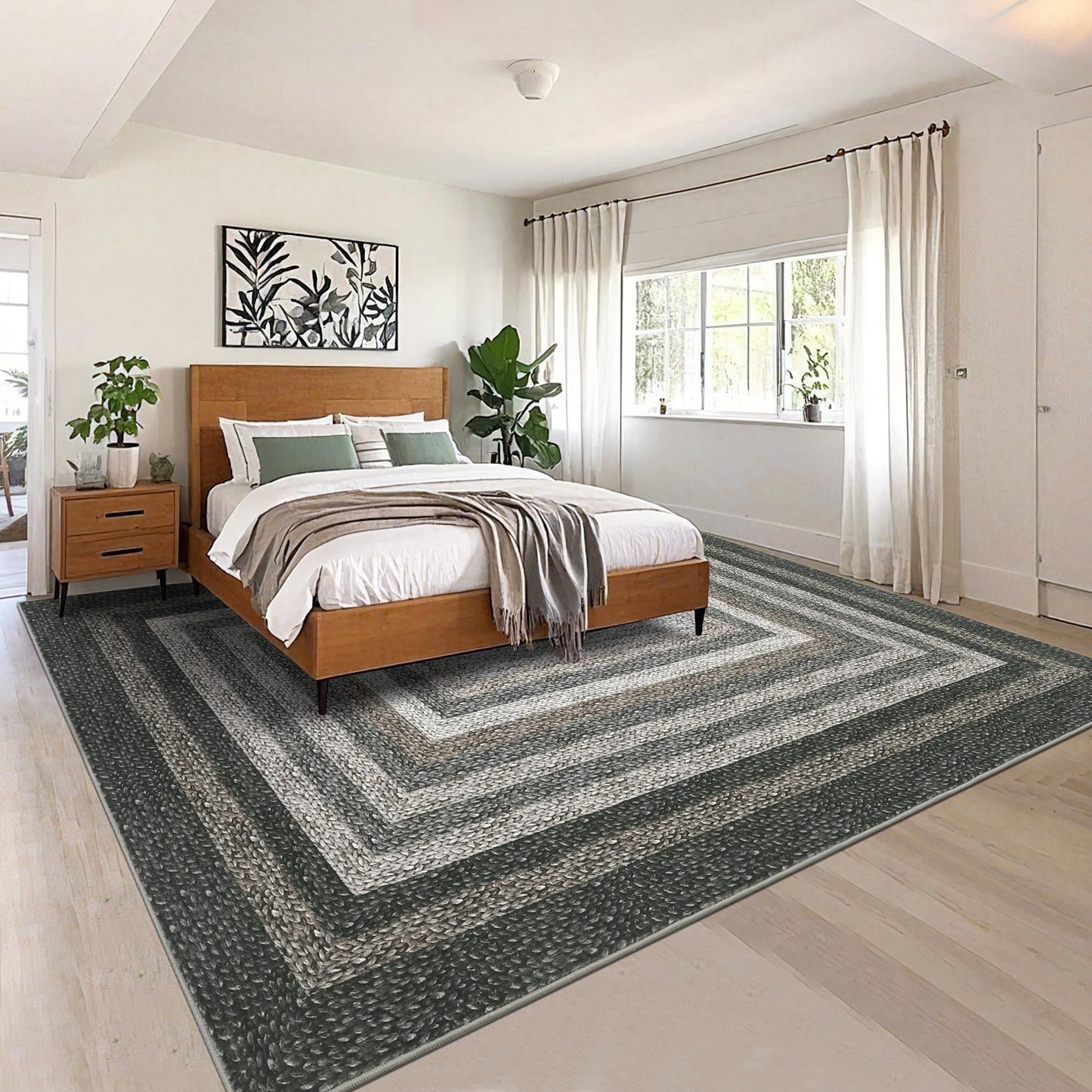 Garvee Modern Braided Print Rug 5x7 Area Rugs for Living Room Washable Rugs Bedroom Rug Stain Resistant Non Slip Floor Cover for Dining Room Office Nursery, Not Braid-Black Brown