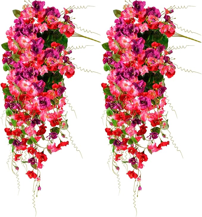 Artificial Flowers for Outdoors 2 Pack Fake Hanging Plants with Faux Hibiscus Flowers Summer Fall Decor UV Resistant Silk Leaves for Indoor Outdoor Front Door Porch Patio Planter Decor