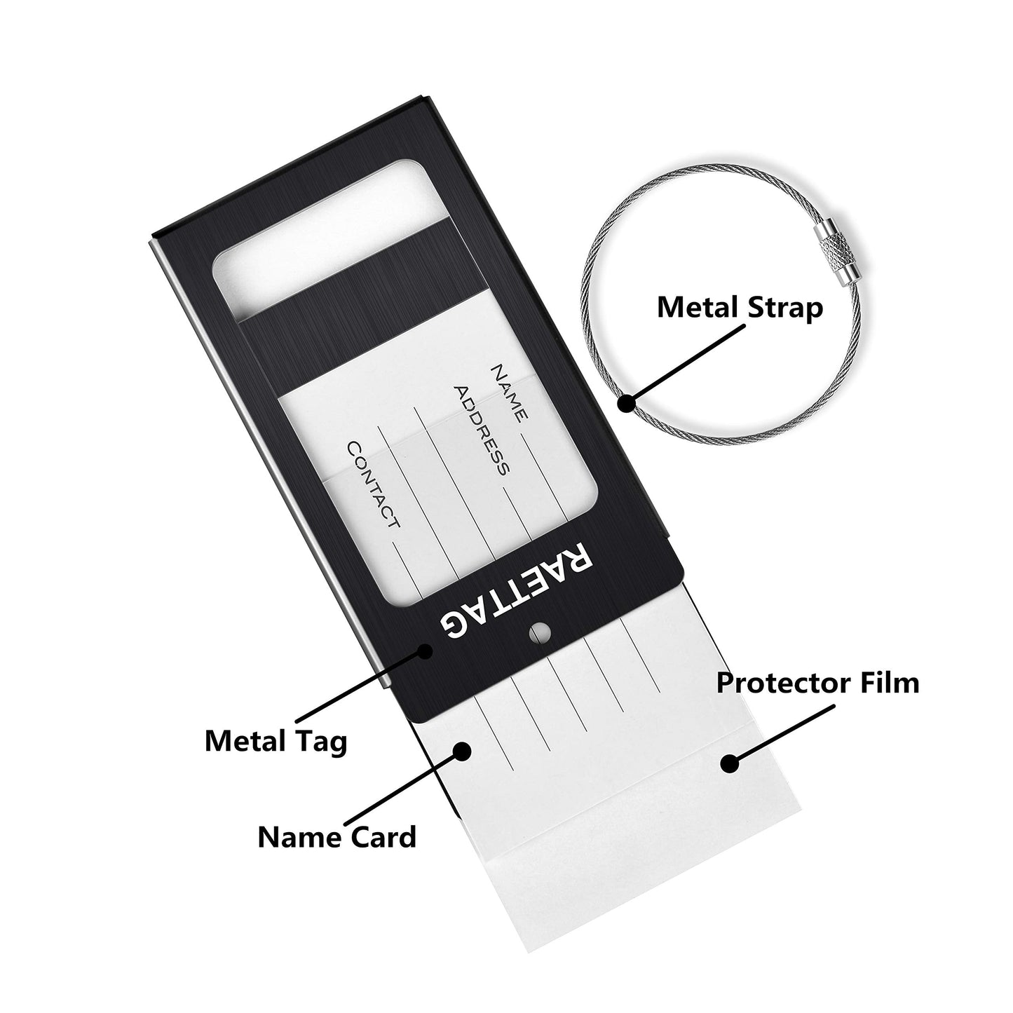 WeBravery Luggage Tags Metal Suitcase Tags Travel Bag ID Identifier Luggage Tag (Black 2-Pack)