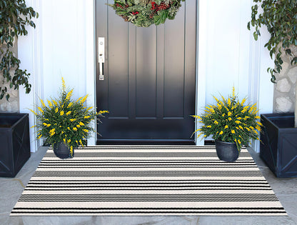 Black and White Striped Outdoor Rug 24'' x 51''Farmhouse Front Porch Rug Hand-Woven Machine Washable Layered Door Mats for Entryway/Bedroom/Patio/Porch Decor