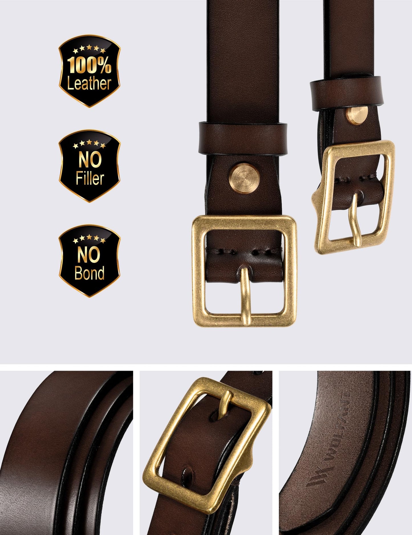 WOLFANT Full Grain Leather Belt for Women,1.1" Ladies Casual leather Jean Belt with Vintage Square buckle in Gift Box