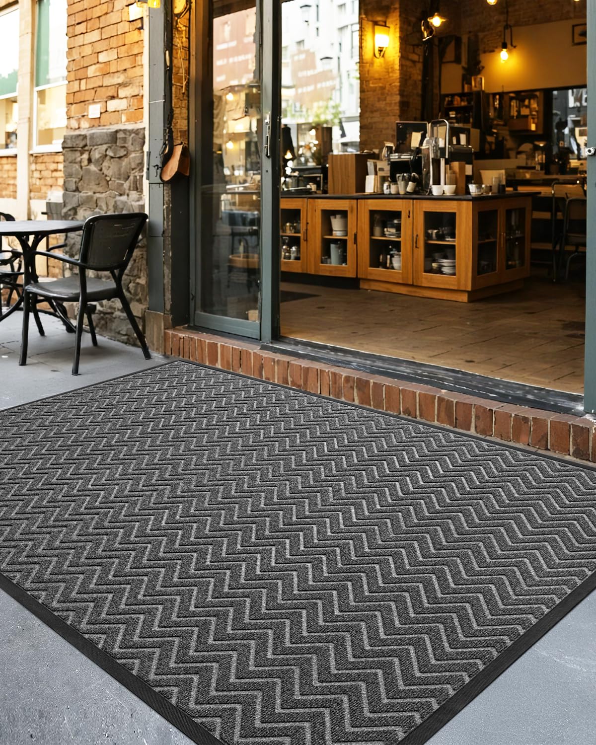 DEXI Front Door Mat Outside Entrance, 4x6 ft Large Rubber Entry Doormat Heavy Duty, Welcome Mats Non Slip for Inside House Floor Entryway Double Doors Exterior Patio, Chevron Dark Grey