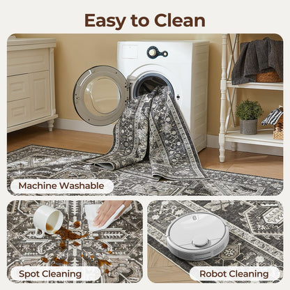 WITSHOCK Living Room Area Rugs 8x10: Washable Rug Boho Soft Non-Slip Low Pile Stain Resistant Foldable Carpet for Bedroom Playroom Dining Room Office Kitchen Farmhouse Home Decor Rug-Bitter Black