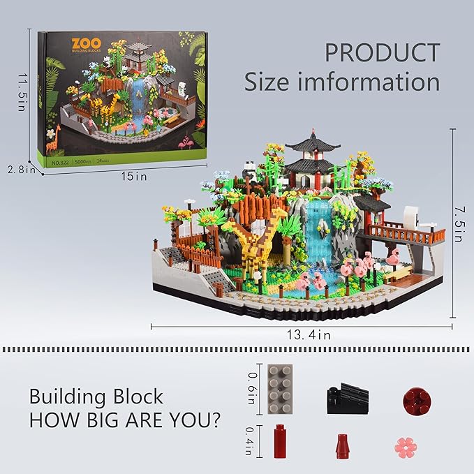 Zoo Micro Building Blocks Set with Giraffe Panda Flamingo 5000PCS for Adults or Teens Ages of 14+ Animals Park DIY Modle Kit in Living Room or Office Decorative Items Collection Model for Lovers