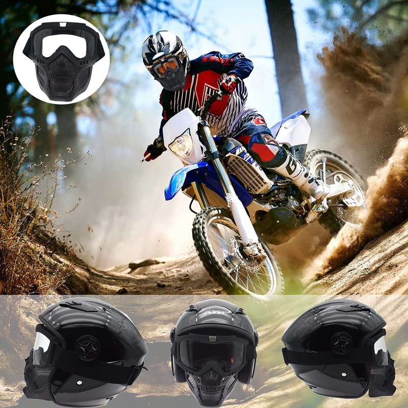 LJDJ Motorcycle Goggles with Removable Face Mask - Dirt Bike ATV Motocross Eyewear Anti-UV Adjustable MX Riding Offroad Cycling Motorbike Protective Glasses Racing Combat Tactical Military Goggles