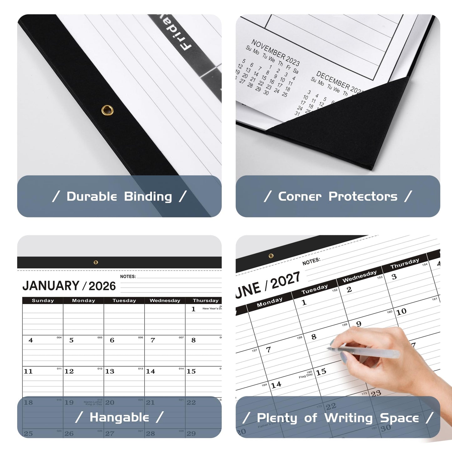 Desk Calendar 2026(January 2026 - June 2027)，2026 Desk Calendar Large 22 x17，2026 Calendar,Classic Black,Large Calendar 2026-2027 with Plastic Cover