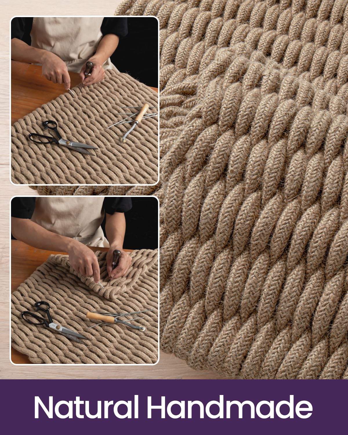 DEXI Jute Door Mat for Front Entryway, 24x35 Braided Woven Doormat Outside Entrance, Dirt Trapper Natural Fiber Entry Mats for Patio, Brown