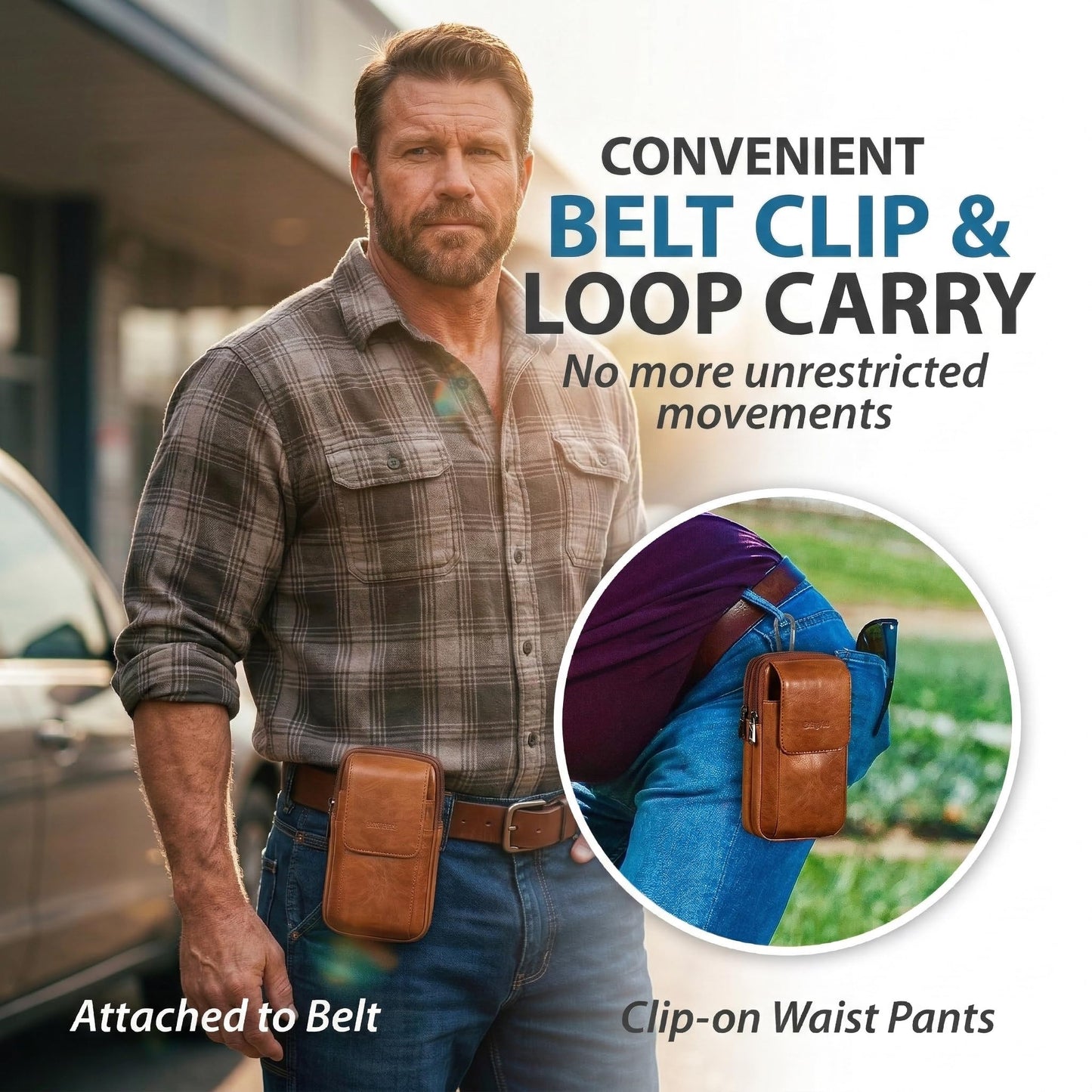 Hengwin Genuine Leather Phone Holster for Belt Men, Belt Clip Wallet Case Fit for iPhone 16/15/14/13/12 Pro Max, Samsung Galaxy S25 Ultra Belt Pouch, Travel Crossbody Cell Phone Purse Belt Bag (Brown)