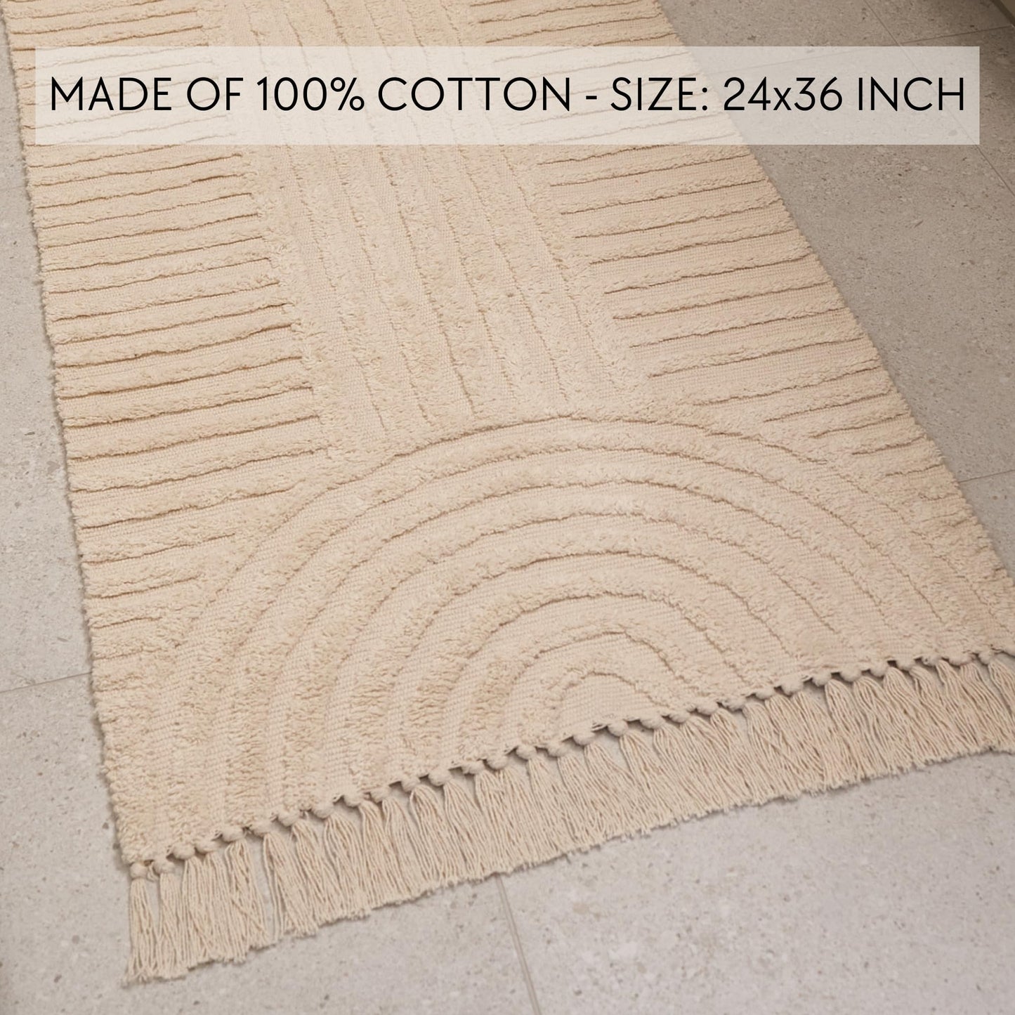 KIBAGA Beautiful Boho Rug with Tassels for Your Bathroom - Soft 2 x 3 ft. Cotton Rug Fits Perfectly Into Your Bath - Washable, Non-Slip Mat Ideal to Enhance Any Modern Home Decor, 24 x 36 inch