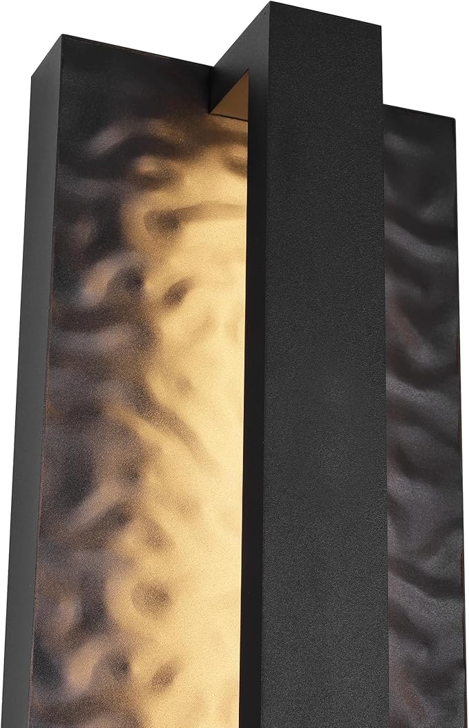 LamQee 23.6" Long Outdoor Modern LED Wall Light 3000K 1200LM, Hammered Wrought Iron and Aluminum, Linear Exterior Lighting Fixtures Wall Mount Waterproof Outside Sconce for House Porch Patio Garage