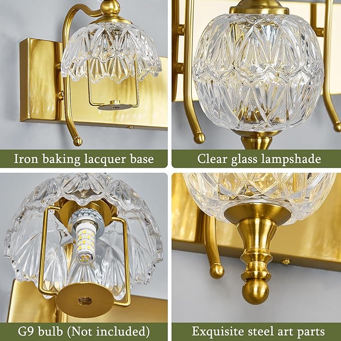 Modern Crystal Bathroom Vanity Lights Fixtures Over Mirror Gold Vintage 3-Lights 20 Inch Bathroom Light Fixtures Glass Crystal Vanity Lights