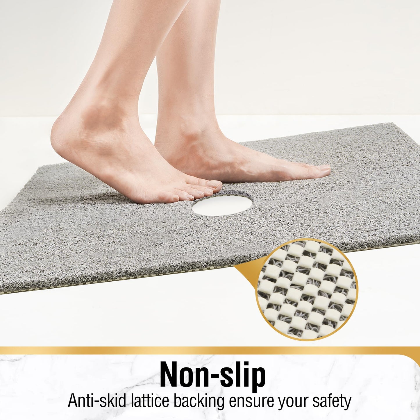 HITSLAM Square Shower Mat, 24 x 24 Inch Non Slip Bath Mat for Tub, Soft PVC Loofah Bathtub Mats with Drain Holes, Quick Drying Bathroom Stall Floor Mat, Bathroom Accessories Without Suction Cup, Grey