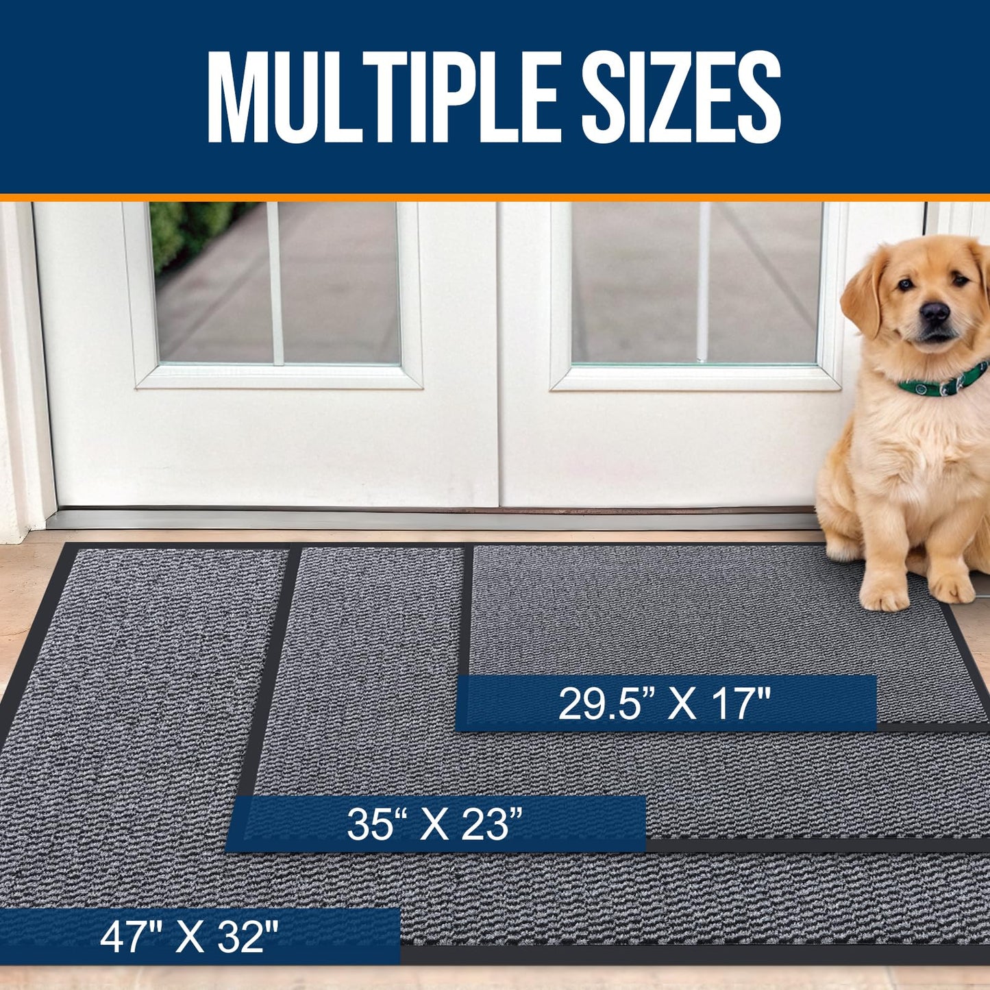Smiry Front Door Mat Outside Entrance, Low Profile Sturdy Rubber Doormat, Heavy Duty Dirt Trapper, Non-Slip PVC Backing, Easy Clean Floor Mat for Indoor Outdoor Entry, 35x23 Inch, Black