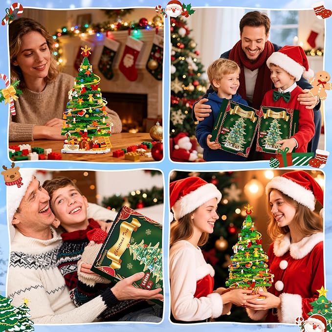 Christmas Tree with LED Light Building Blocks Compatible with Lego Christmas Ornaments Set for Tabletop Home Wreath Snowflake Xmas Decoration Stocking Stuffers Toy for Boys Girls Adults