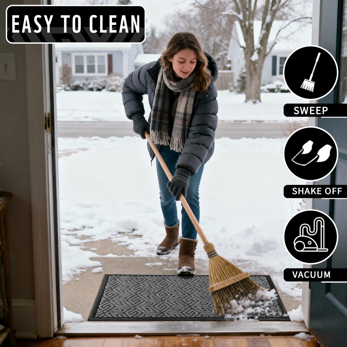 Yimobra Large Door Mat 47x32, All-Weather Waterproof Outdoor Mats for Front Door, Non Slip Rubber Doormat for Patio Proch Outside Entryway Indoor, Mix Grey