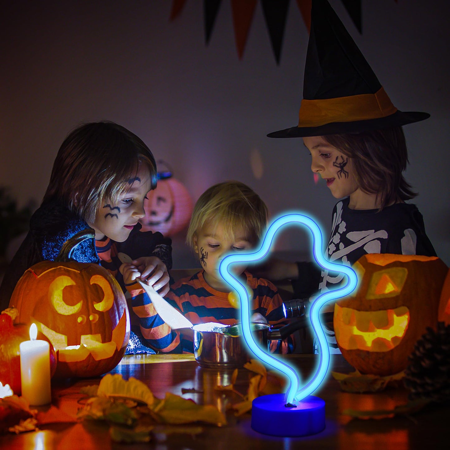 ENUOLI Led Neon Sign Art Decorative Lights Neon Night Lights with Holder Base Table Decoration Lamps with Base for Kids Room Living Room Christmas Birthday Wedding Halloween Party (Ghost)