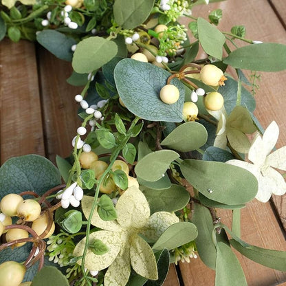Bibelot 20Inch Artificial Eucalyptus Berry Wreath Green Leaf Eucalyptus Wreaths Spring Summer Wreath for Front Door Window Hanging Wall Party Decorations (20in)