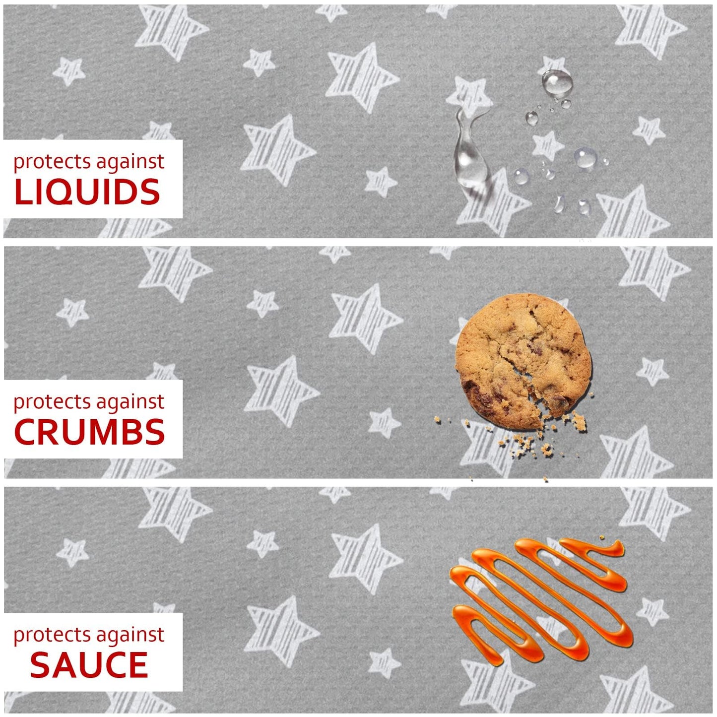 Splat Mat for Under High Chair, Grey Star, 42X46 Inch