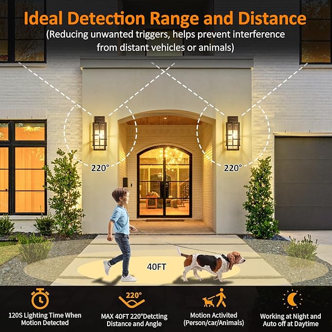 Motion Sensor Outdoor Wall Light Fixture, Dusk to Dawn Porch Light Oil Rubbed Bronze Exterior Lighting with Seeded Tempered Glass, Waterproof Outside Wall Mount Coach Lamp for House, Patio, Garage
