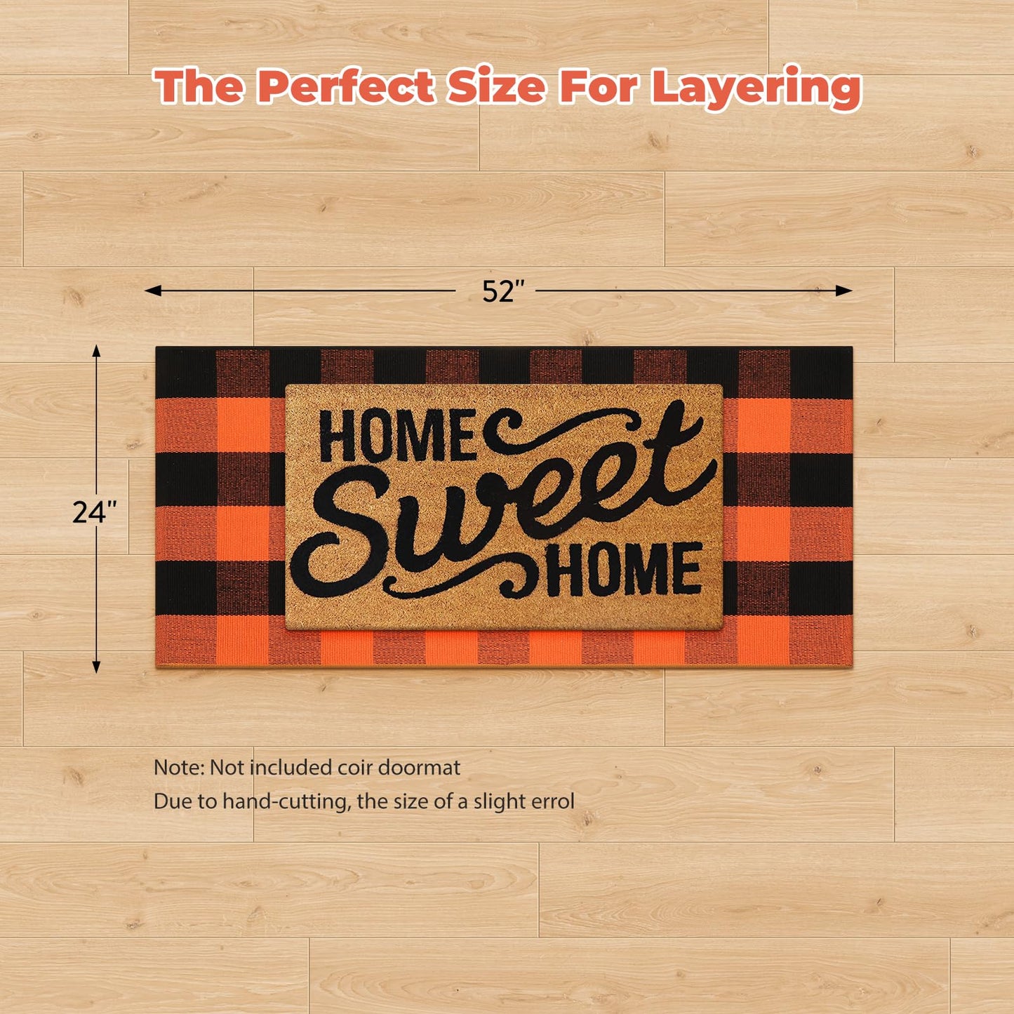 LEEVAN Halloween Outdoor Rug 2x4, Buffalo Plaid Fall Decor Washable Orange and Black Checkered Entryway Rugs, Small Front Porch Door Mat, Cotton Woven Layered Carpet for Farmhouse/Kitchen/Bathroom