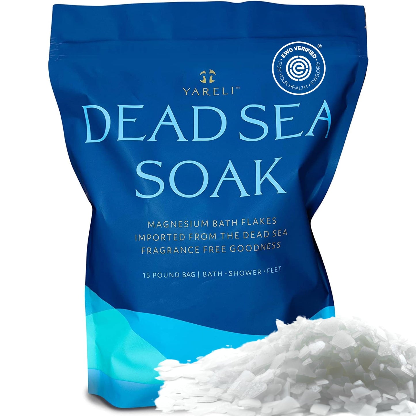 Yareli Magnesium Flakes, 15lb, Dead Sea Bath & Foot Soak, Alternative to Epsom Salt with Over 800,000mg of Magnesium Chloride Per Bag